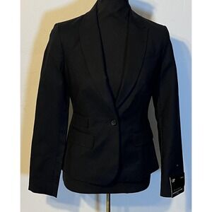 Banana Republic Blazer Womens 0P Black Cotton One Button Notch Lined Jacket